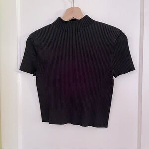 Zara Knit Crop Top with High Neck and Shoulder Pads